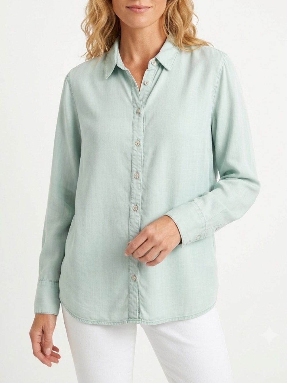 NEW Chico's Size 3 Mint Green Button Down Shirt Blouse XL $79 100% Lyocell
